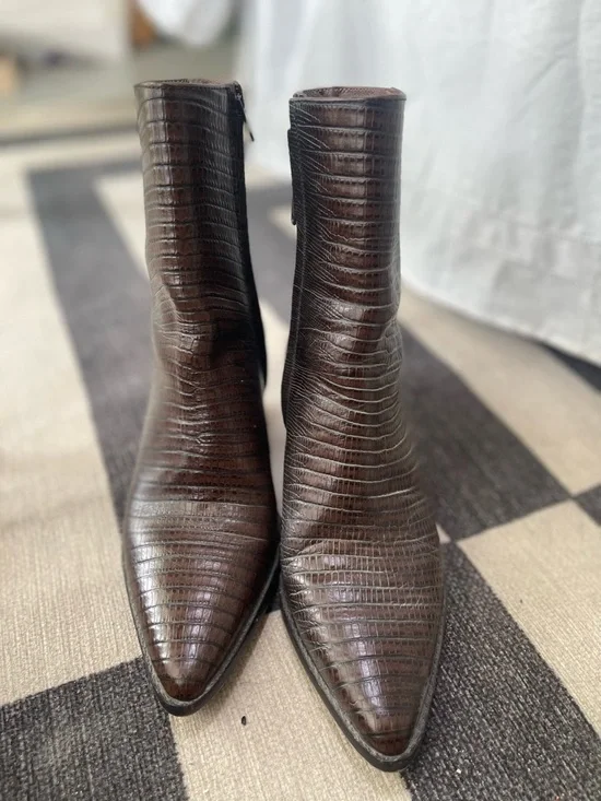 Matisse Dark Brown Croc-Embossed Pointed Ankle Boot - Picture 4 of 6